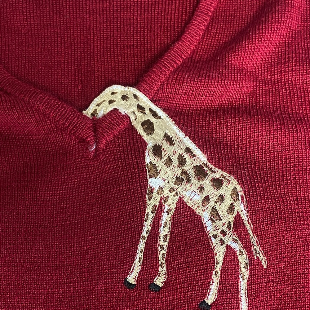 vintage Cyn-Les by Shirlee Designs sweater with giraffe embroidery maroon brown - Picture 4 of 13